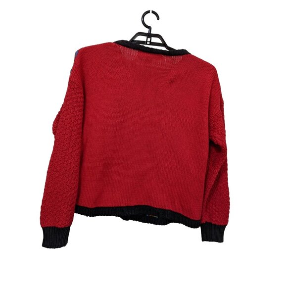 Kitty Hawk By Vivian Wang Colorful Knit Cardigan Sweater Red/Black Beaded Button - Picture 3 of 7